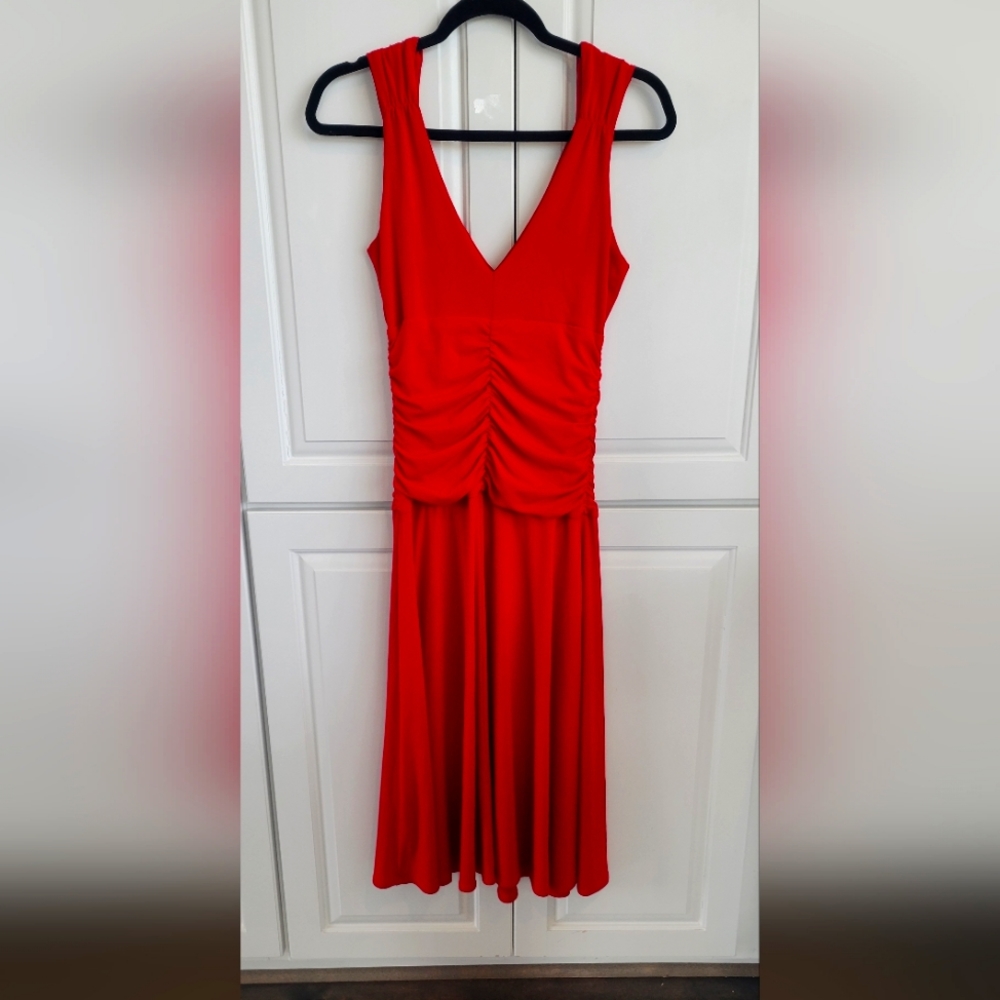 Hot Red midi dress v neck S